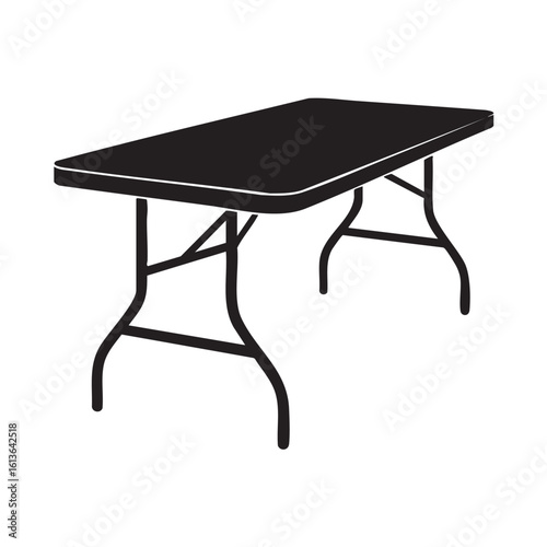 Black and white silhouette of a folding table with metal legs furniture