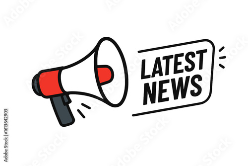 Megaphone with Latest News speech bubble. Vector icon for announcement, communication, and marketing. Loudspeaker for breaking news, promotion, and advertising. Alert symbol.