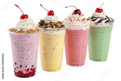colorful milkshakes with toppings PNG Image
