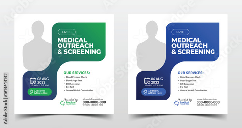 Medical social media post templates for business marketing, screening, outreach, and health camp promotion