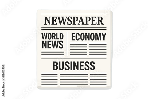 Newspaper template vector. World news, economy, business headlines. Daily press publication mockup. Journal article layout. Information media concept. Isolated illustration.