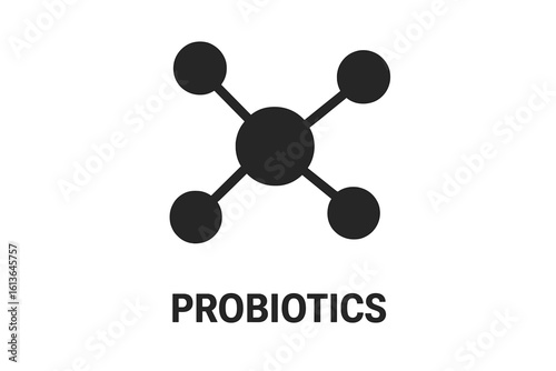 Probiotics bacteria molecule icon for supplements and nutrition. Gut health and digestion symbol. Prebiotic lactobacillus microorganism. Science and microbiology vector.