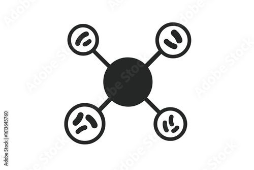Probiotics molecule icon with good bacteria. Gut health and microbiome concept. Vector illustration of lactobacillus for digestive wellness, nutrition, and supplements.