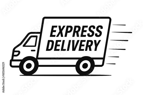 Express delivery truck icon. Fast shipping service concept. Logistics and transportation symbol. Commercial van moving quickly. Vector illustration for business and e-commerce.