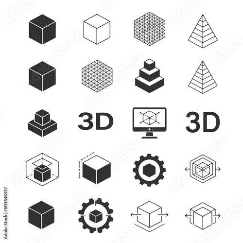 Geometric shapes and 3 D modeling icons cube pyramid