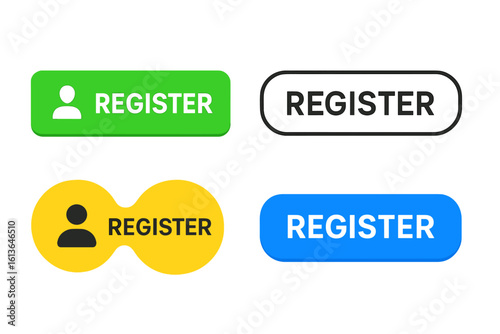 Register web buttons set. Vector graphic illustration for website and app user interface. Sign up, join now, and create account call to action elements. Modern flat design.