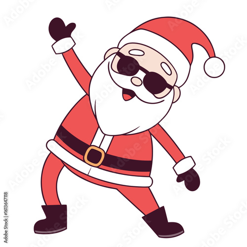 Cartoon Santa Claus with sunglasses strikes a fun pose on a transparent background