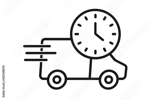 Fast delivery truck icon with clock. Express shipping, online order and on-time service concept. Logistics and distribution cargo van symbol for e-commerce app or website.