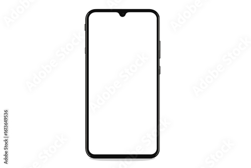 Realistic smartphone mockup with blank white screen for UI/UX app presentation. Modern mobile phone vector illustration. Cellphone device template isolated on transparent background.