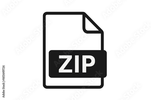 Zip file icon. ZIP archive file extension symbol. Vector illustration for computer data compression. Compressed document pictogram for web and application UI design.