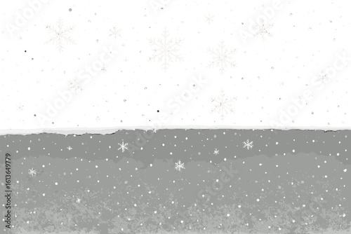White glitter snowflakes falling on a grey background. Winter Christmas and New Year holiday vector illustration. Abstract decorative snow pattern for seasonal design.