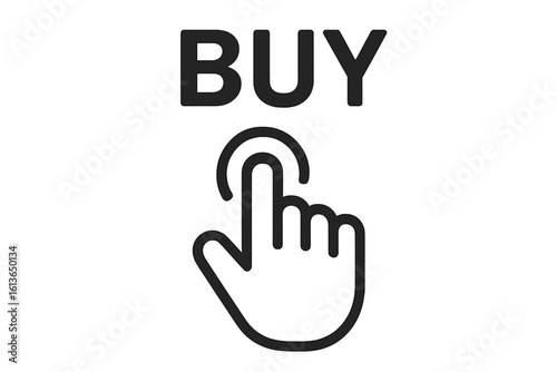 Hand cursor clicking a buy button. Finger pressing a purchase icon for online shopping and e-commerce. Website link UI element. Call to action vector on transparent background.