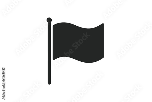 Black flag icon vector illustration. Waving banner on a flagpole symbol. Simple silhouette for marking location, map pin, destination, or checkpoint. Flat design element.
