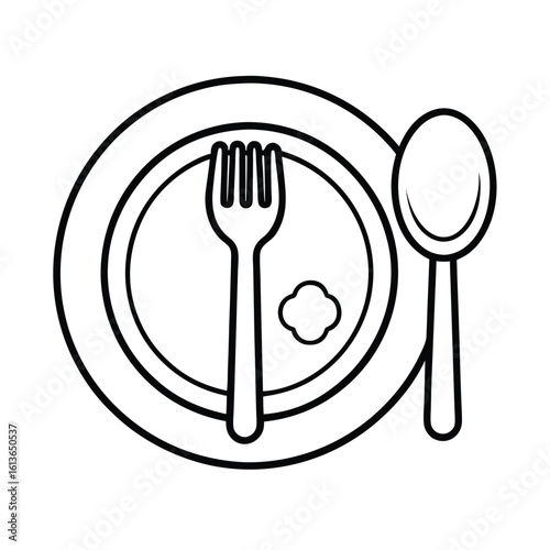 Clean illustration of a dinner plate with a spoon and fork