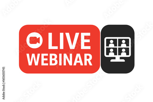 Live Webinar button and video conference icon. Concept for live stream, internet education, online training, web event, and distance learning. Live video streaming broadcast.