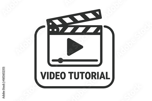 Video tutorial icon with play button and film clapperboard. Concept for online course, e-learning, webinar, and educational content. Simple flat vector for streaming guide.