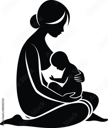 Black Silhouette of breastfeeding logo on a white background