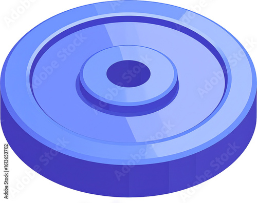 Isometric weight plate fitness icon 3D illustration on white background. Cartoon plastic style