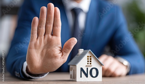 Businessman rejects a miniature house