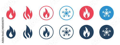 Fire and snowflake vector icon representing hot and cold sign for apps
