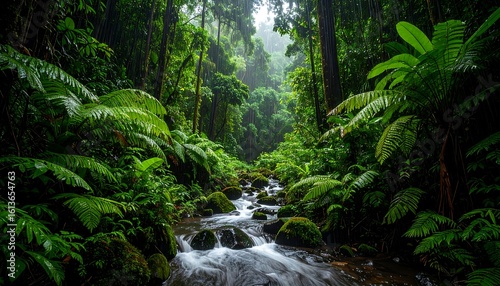 Lush jungle stream foliage