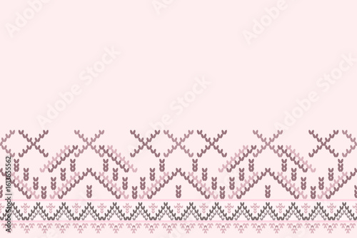 Ikat cross stitch geometric embroidery seamless knitted pattern on damask background. Perfect decorative design for sweater, fabric, decoration, illustration, ornament, texture, textile, interior