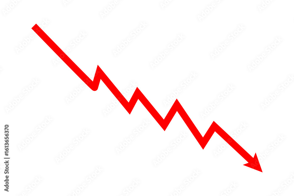Obraz premium Down fall red arrow line graph financial loss concept, Red arrow downward direction, Stock market fall, Business loss, Market crash, Economic loss. Vector illustration.