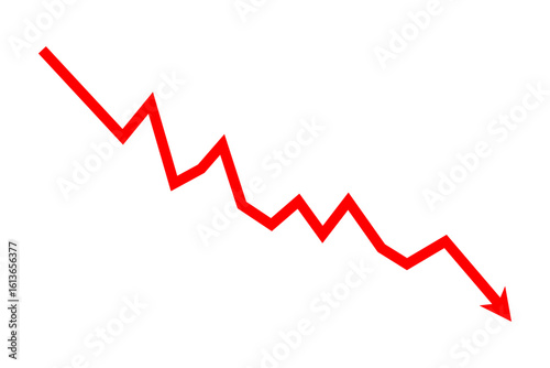 Down fall red arrow line graph financial loss concept, Red arrow downward direction, Stock market fall, Business loss, Market crash, Economic loss. Vector illustration.