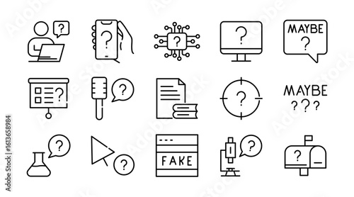 Question linear icon set. Problem, feedback, confusion, message, asking, ask, questioning, question mark and quiz question outline icon collection. UI thin outline icons pack.