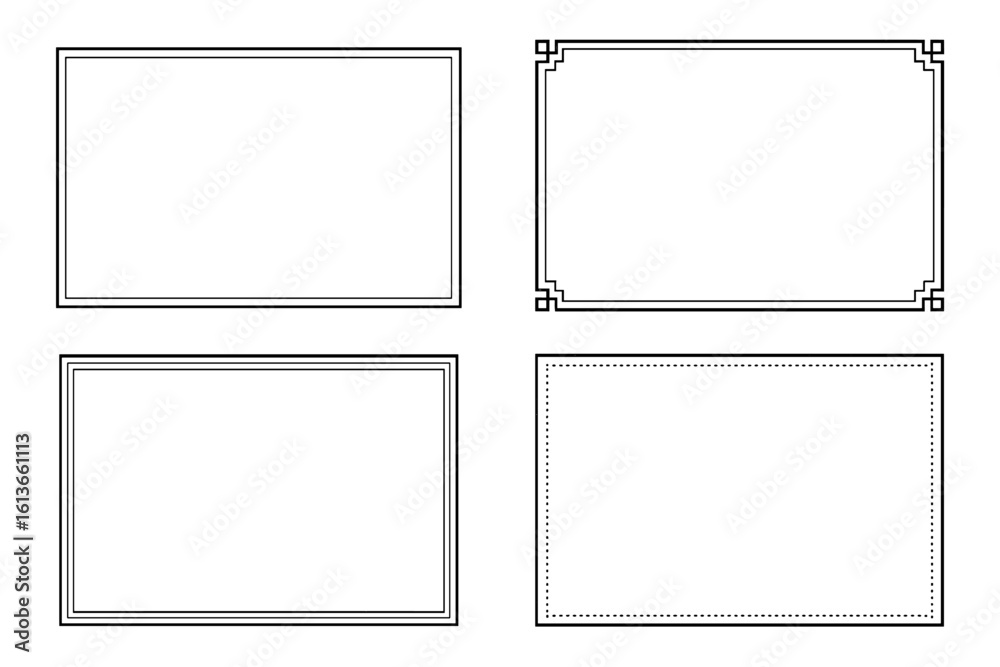 Rectangle frames vector set. Classic decorative border collection. Certificate, diploma, and invitation design elements. Vintage geometric line art frames illustration.