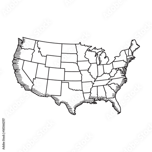 Hand Drawn United States Map Outline A Simple and Clean Design of the Continental US for Geography and Education