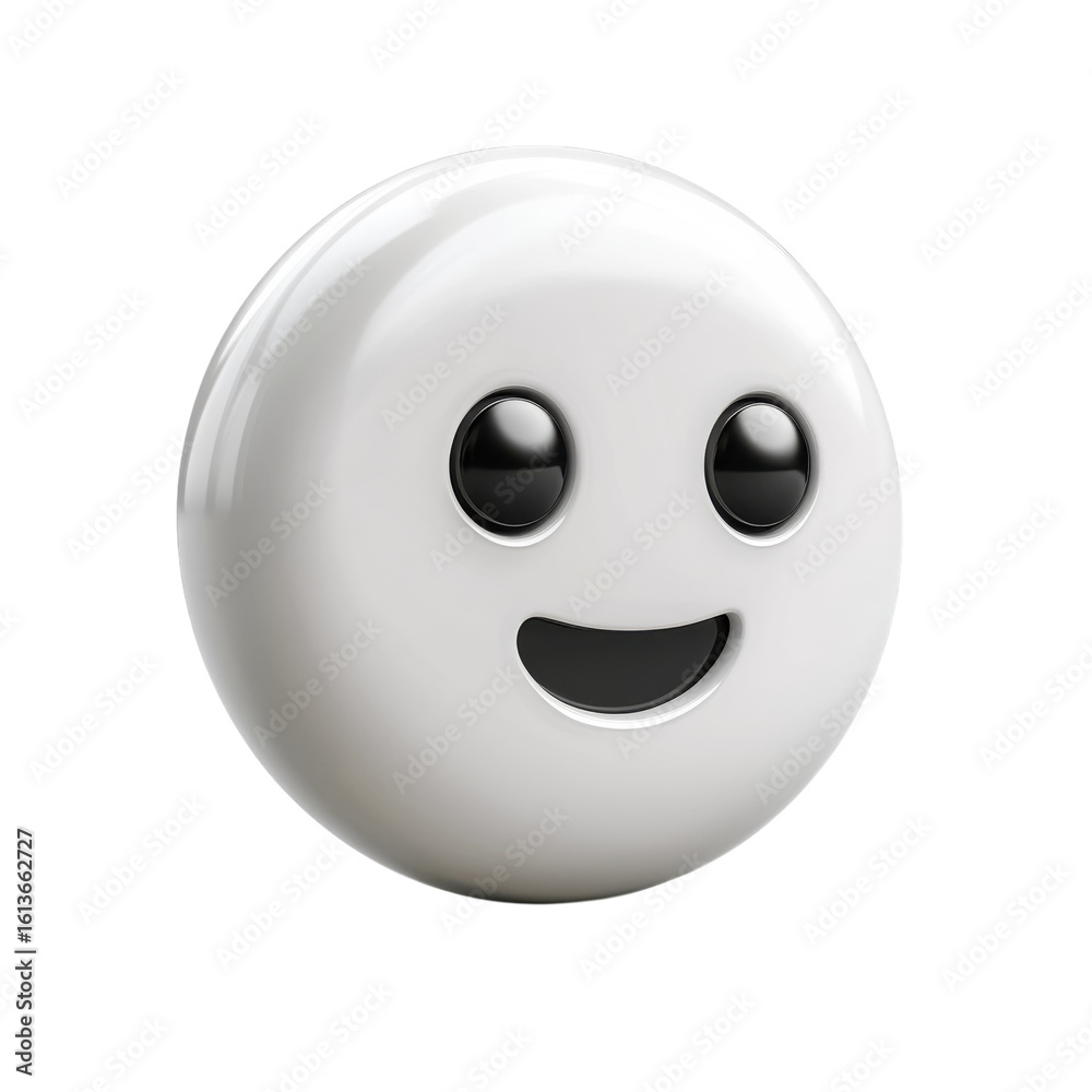 Fototapeta premium Glossy white 3D smiley face emoticon with a cheerful expression joyful on transparent background