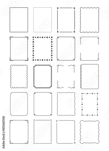 A collection of 20 black line art decorative borders in A4 size, ideal for printable worksheets, teaching materials, posters, kids activities