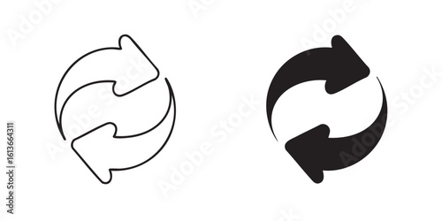 Two circular refresh arrows one outlined one solid black reload recycle