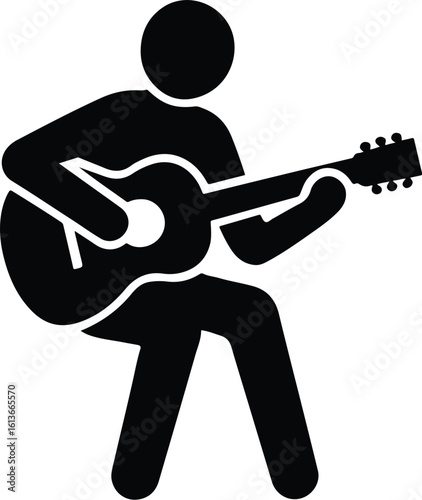 Minimalist Acoustic Guitar Player Silhouette in Seated Pose