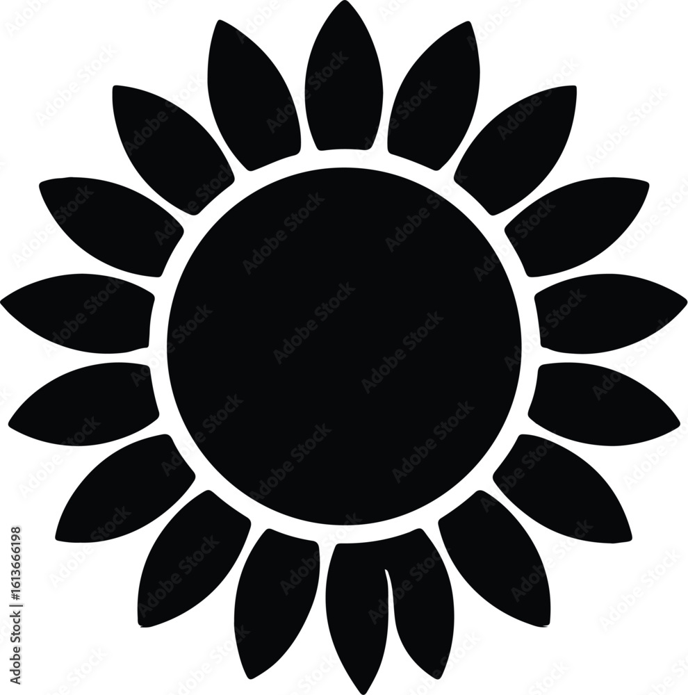 Bold Sunflower Silhouette with Circular Center and Radiating Petals Bold Sunflower Silhouette with Circular Center and Radiating Petals