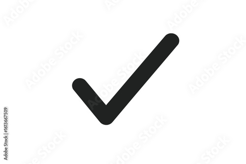 Black check mark icon, simple tick symbol vector. Represents acceptance, approval, and correctness. Concept of done, choose, and confirmed. Ideal for checklists and voting.