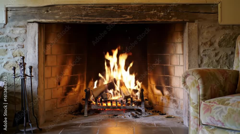 Cozy fireplace with burning wood Cozy fireplace with burning wood