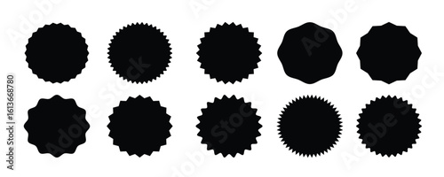 Set of circles with zigzag edges, Sunburst sticker shapes.Different shapes and sizes frame with zigzag edge.