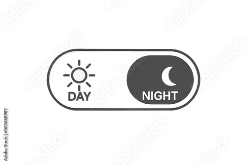 Day and night mode switcher. On Off switch element for mobile app and web design. Light and dark theme buttons. Sun and moon icon for UI UX interface design vector.