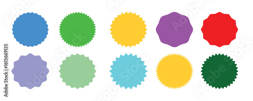 Set of circles with zigzag edges, Sunburst sticker shapes.Different shapes and sizes frame with zigzag edge.