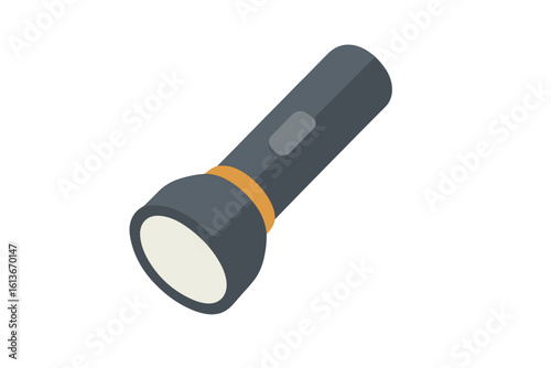 Flashlight vector illustration in flat style. Portable torch icon for light, searching, and exploration. Camping, hiking and emergency equipment. Survival tool symbol.