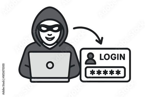 Hacker attack on computer. Cyber security threat, data phishing concept. Anonymous criminal stealing login and password information. Internet privacy breach vector.