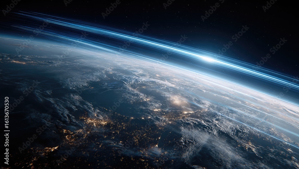 Fototapeta premium Earth from space, with atmospheric light streaks