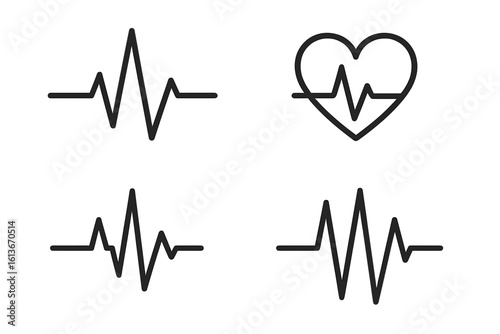 Heartbeat line icon set. Heart pulse symbol collection in flat design. Vector cardiogram and electrocardiogram (ECG) rhythm graph for medical and health concepts.