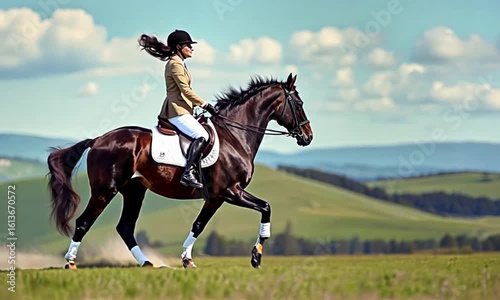 Wallpaper Mural Young Girl Rides Glossy Brown Horse Through Open Field Torontodigital.ca