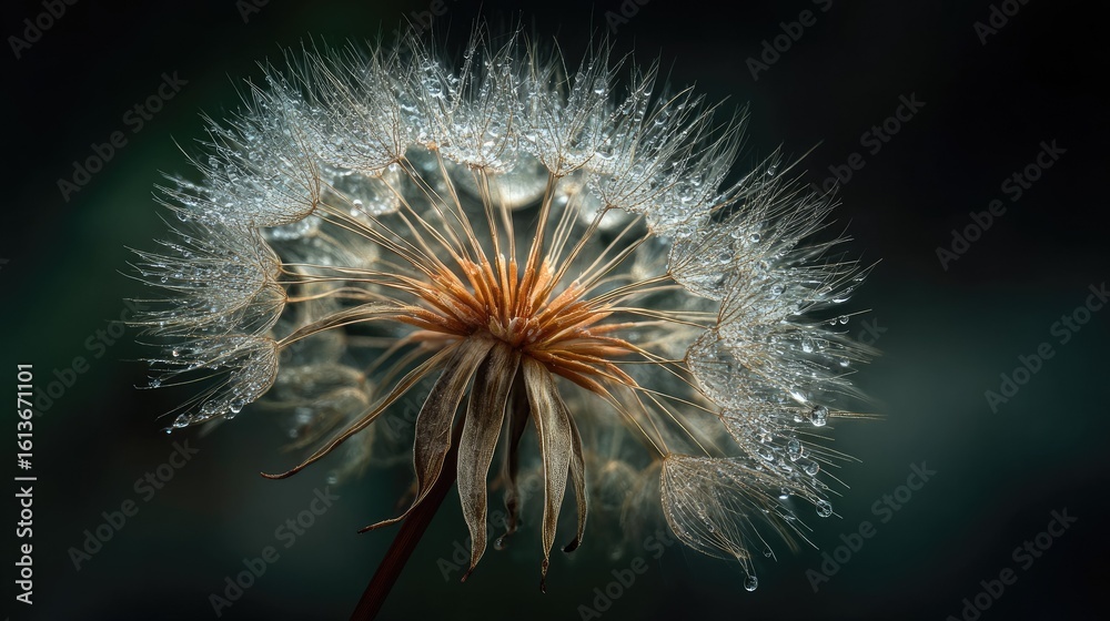 Fototapeta premium Close-up of a dew-kissed dandelion seed head