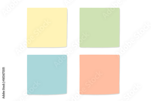 Set of colorful sticky notes. Blank post-it paper collection for memo and reminder. Office stationery vector illustration. Empty adhesive note sheet mockup template design.