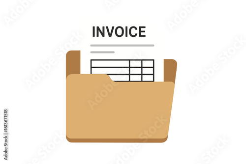 Paper invoice document in a folder. Financial bill for payment. Business accounting and bookkeeping concept. Tax or receipt paperwork file. Vector flat icon illustration.