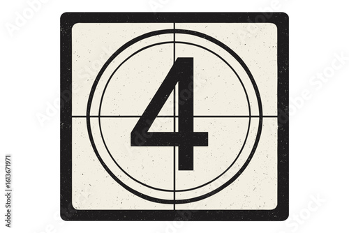 Retro cinema movie timer count. Old film countdown frame. Vintage projector screen with number. Universal film leader. Start of the show intro. Classic cinematography element.